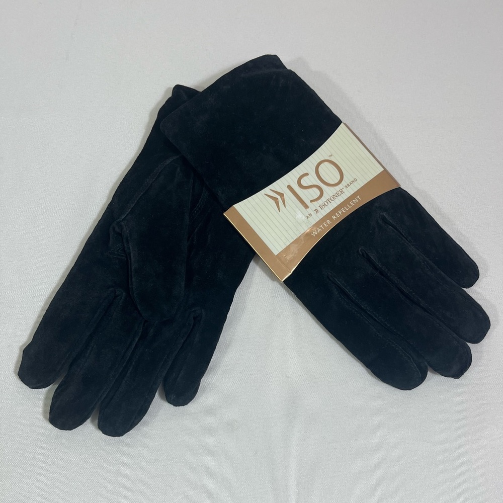 Isotoner Water Repellant Suede Leather Gloves Women’s XL Black New Vintage 2005